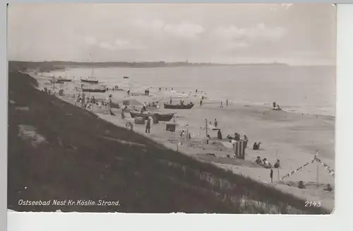 (74273) Foto AK Ostseebad Nest (Kr. Köslin), Uniescie, Strand, 1938
