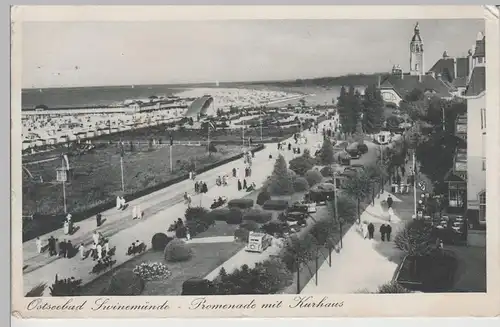 (71245) AK Ostseebad Swinemünde, Swinoujscie, Promenade m. Kurhaus 1937