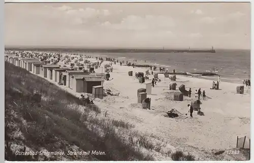 (59959) Foto AK Ostseebad Stolpmünde, Ustka, Strand mit Molen, 1937