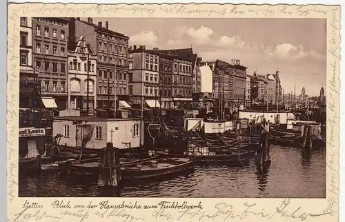 (109568) AK Stettin, Szczecin, Fischbollwerk, Boote, Blick von der Hansabrücke 1