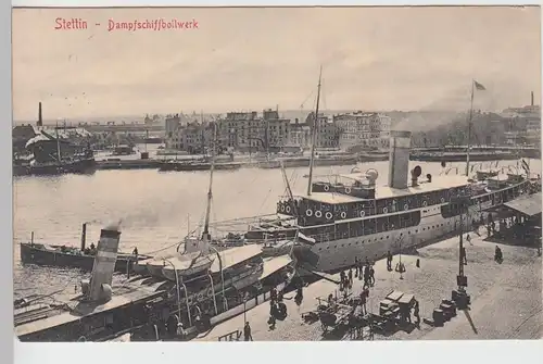 (109203) AK Stettin, Szczecin, Dampfschiffbollwerk, Schiffe 1908