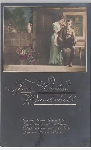 (98489) Foto AK Patriotika, Frau Wirtin Wunderhold, coloriert 1914-18