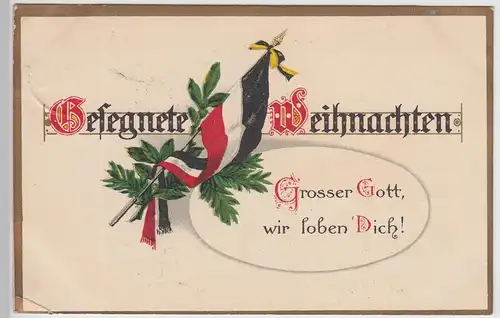 (115022) Künstler AK Gesegnete Weihnachten, Patriotika, Fahne, Feldpost 1915