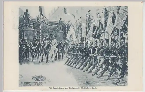 (112484) Künstler AK Berlin, Einzug mit eroberten franz. Fahnen, Militaria 1911