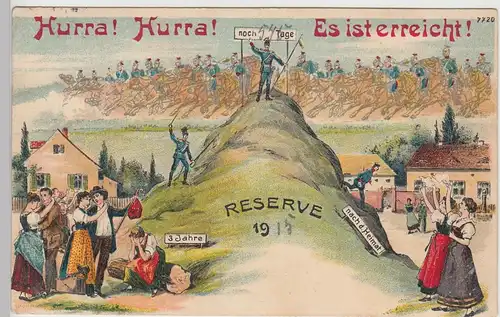 (111511) Künstler AK Militaria, Reserve, Hurra! Es ist erreicht! 1914