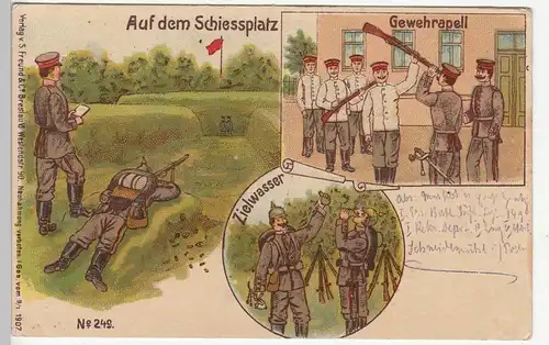 (110575) AK Patriotika "Auf dem Schießplatz", Litho Feldpost 1917