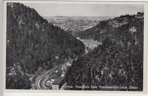 (96854) AK Oybin, Fernblick über Teufelsmühle nach Zittau, vor 1945