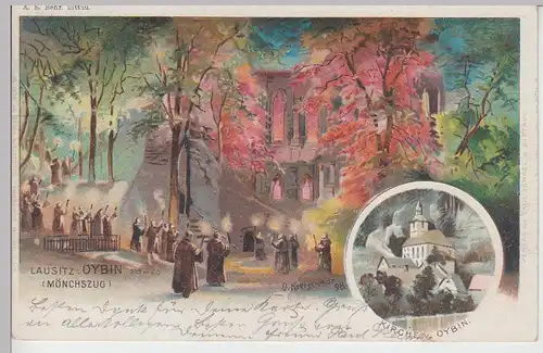 (106839) Künstler AK O. Kretschmar, Oybin, Mönchszug, Ruine, Kirche 1900