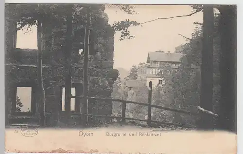 (103120) AK Oybin, Burgruine und Restaurant um 1900