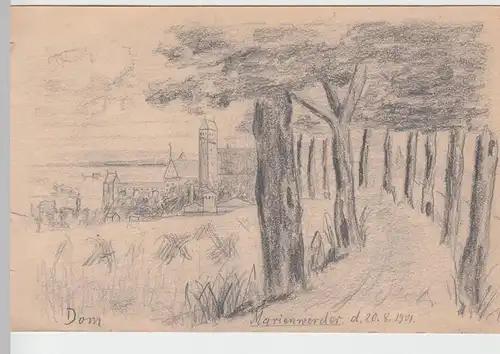 (92975) Künstler AK Marienwerder, Kwidzyn, Dom, Bleistiftzeichnung 1901