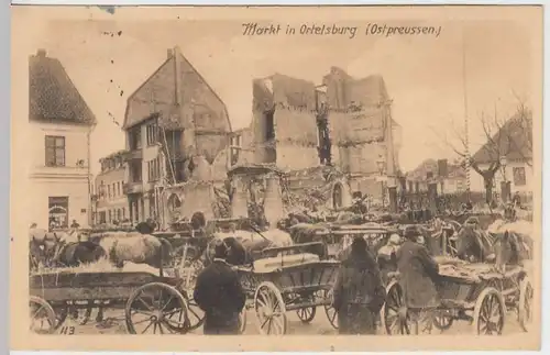 (33194) AK 1.WK, Ortelsburg, Szczytno, zerstörte Gebäude am Markt, 1918