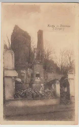 (114399) AK Domnau, Domnowo, 1. WK, Kirche, zerstörtes Gebäude, vor 1945