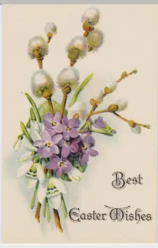 (3527) AK Ostern, Schneeglöckchen, Weidenkätzchen, Veilchen