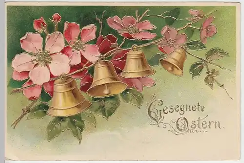 (27794) Künstler AK Ostern, Golddruck, Glöckchen, Blüten, bis 1905
