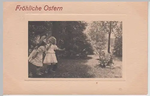 (113869) Foto AK Fröhliche Ostern, Mädchen, Hase, Eier, Passepartout 1909