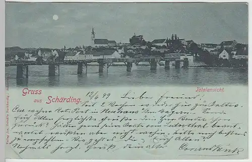 (39782) AK Gruss aus Schärding, Totale, Mondscheinkarte 1899