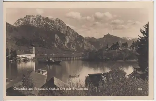 (14529) Foto AK Gmunden, Traunsee, Schloss Ort, Traunstein 1950
