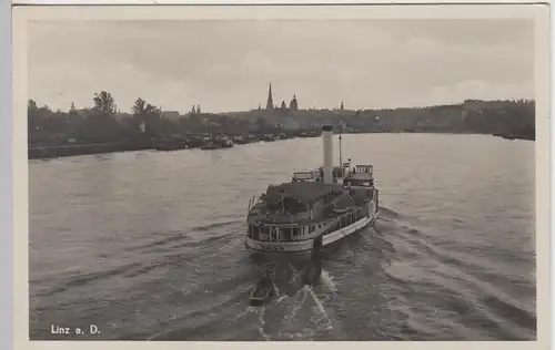 (107568) Foto AK Linz an der Donau, Schaufelraddampfer 1935