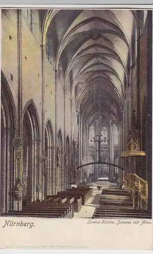 (98984) AK Nürnberg, St. Lorenzkirche, Inneres mit Altar, vor 1905