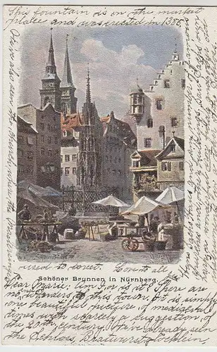 (96130) Künstler AK Nürnberg, Schöner Brunnen, gelaufen um 1908