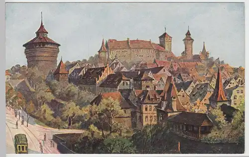 (95151) Künstler AK Nürnberg, Hallertor, Panorama, Burg, vor 1945