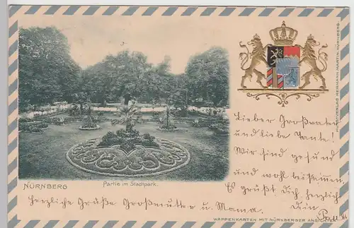 (91263) AK Nürnberg, Stadtpark, Wappen geprägt 1900