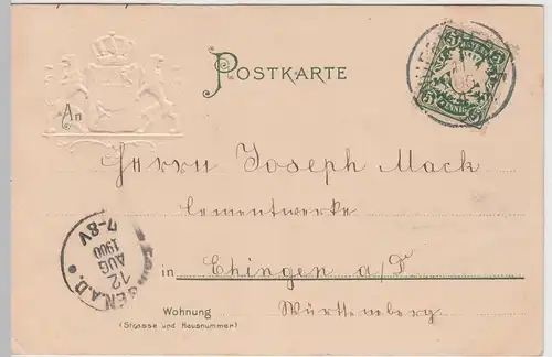 (91263) AK Nürnberg, Stadtpark, Wappen geprägt 1900