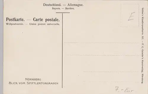 (84573) Künstler AK Kley, Nürnberg, Blick v. Spittlertorgraben, vor 1945