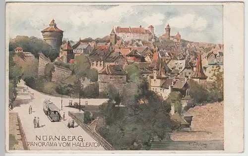 (78582) Künstler AK Nürnberg, Panorama vom Hallertor 1907