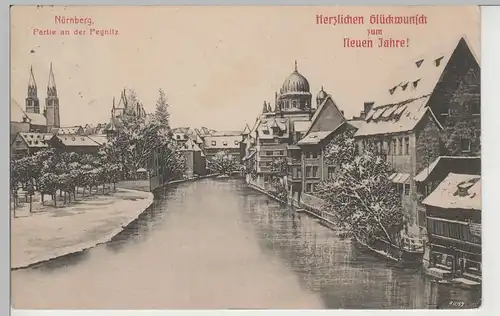 (78574) AK Nürnberg, Partie an der Pegnitz, Neujahrsgrüße 1910