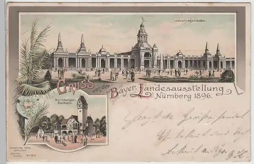 (76074) Künstler AK Gruß aus Nürnberg, Bayer. Landesausstellung 1896