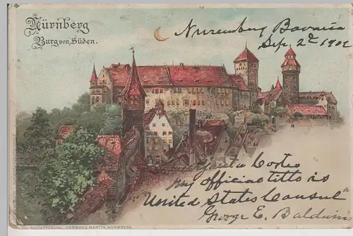(76016) Künstler AK Nürnberg, Halt gegen das Licht, Burg von Süden 1902