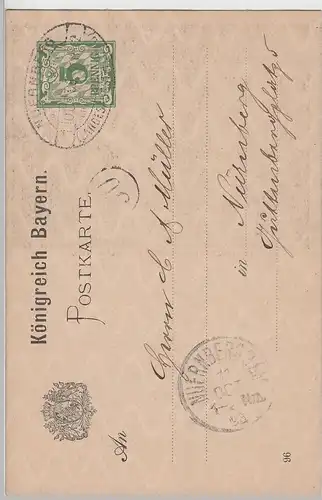 (70446) AK Nürnberg, Bayerische Landes-Ausstellung, Ganzsache 1896