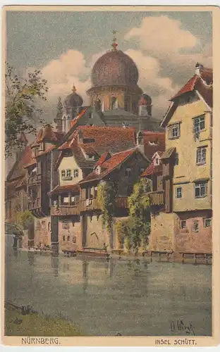 (43079) Künstler AK D. Wiegh, Nürnberg, Insel Schütt, Synagoge, vor 1945