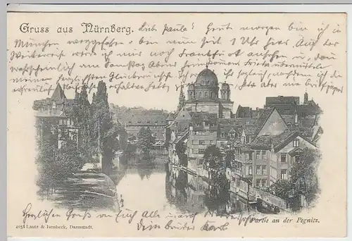 (34587) AK Gruss aus Nürnberg, Partie an der Pegnitz, 1898