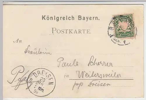 (34587) AK Gruss aus Nürnberg, Partie an der Pegnitz, 1898