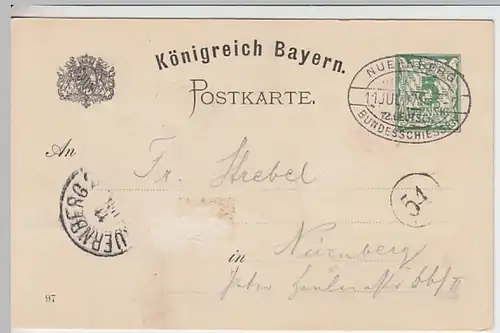 (24066) AK XII. Deutsches Bundesschießen Nürnberg, Litho Ganzsache m. SSt 1897