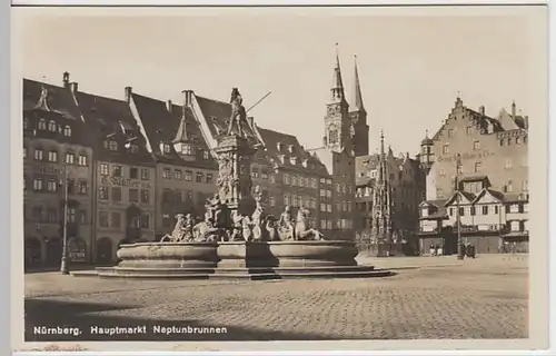 (21776) Foto AK Nürnberg, Hauptmarkt, Neptunbrunnen, vor 1945