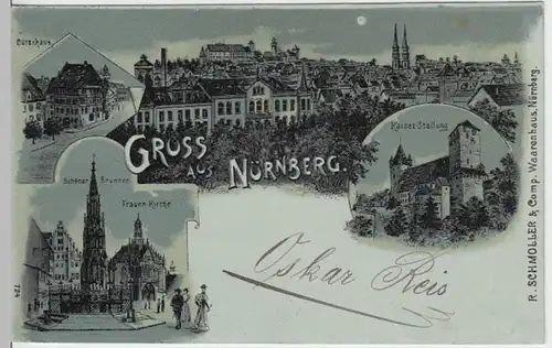 (12002) AK Gruß aus Nürnberg, Mondscheinkarte 1898