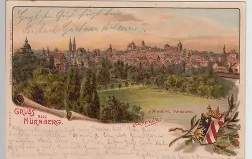 (115438) Künstler AK Gruss aus Nürnberg, Panorama (E. Spindler) Künstler 1900