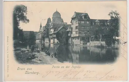 (115436) AK Gruss aus Nürnberg, Partie an der Pegnitz 1900