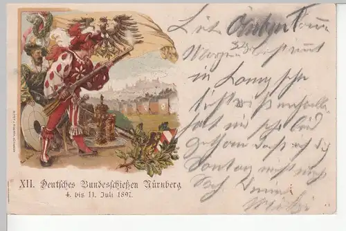 (110447) AK Nürnberg, XII. Deutsches Bundesschießen 1897, Litho Ganzsache m. SSt