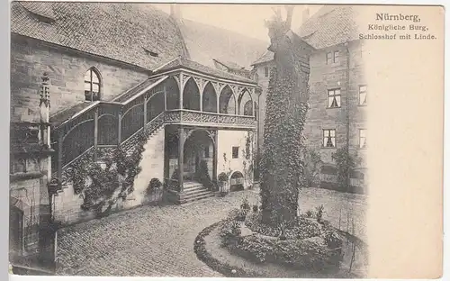 (109653) AK Burg Nürnberg, Schlosshof mit Linde, um 1904