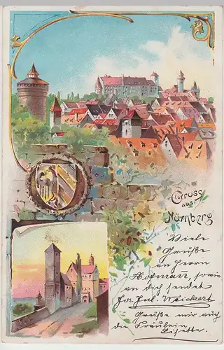 (107066) Künstler AK Gruß aus Nürnberg, Burg 1900