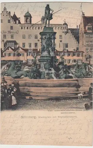 (107064) AK Nürnberg, Markt, Neptunbrunnen 1904