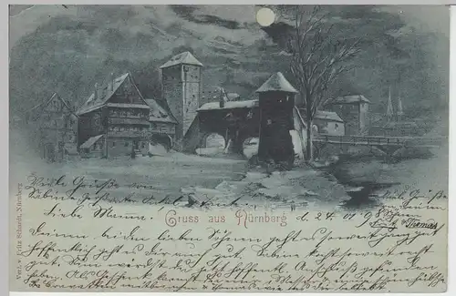 (105663) AK Gruss aus Nürnberg, Henkersteg, Mondscheinkarte 1898