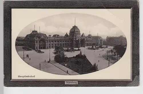 (105661) AK Nürnberg, Hauptbahnhof, Oval im Rahmen, Prägekarte vor 1945