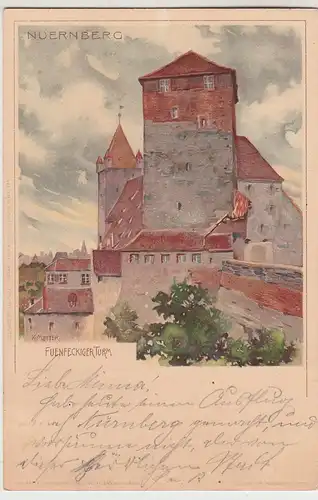 (105113) Künstler AK K. Mutter: Nürnberg, Fünfeckiger Turm, 1901