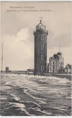 (98818) AK Cuxhaven, Leuchtturm, Telegraphengebäude, vor 1945