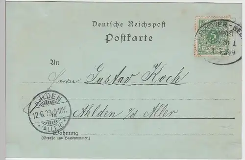 (97637) AK Gruß aus Northeim, Wieterturm, Hotel Sonne, Post 1899